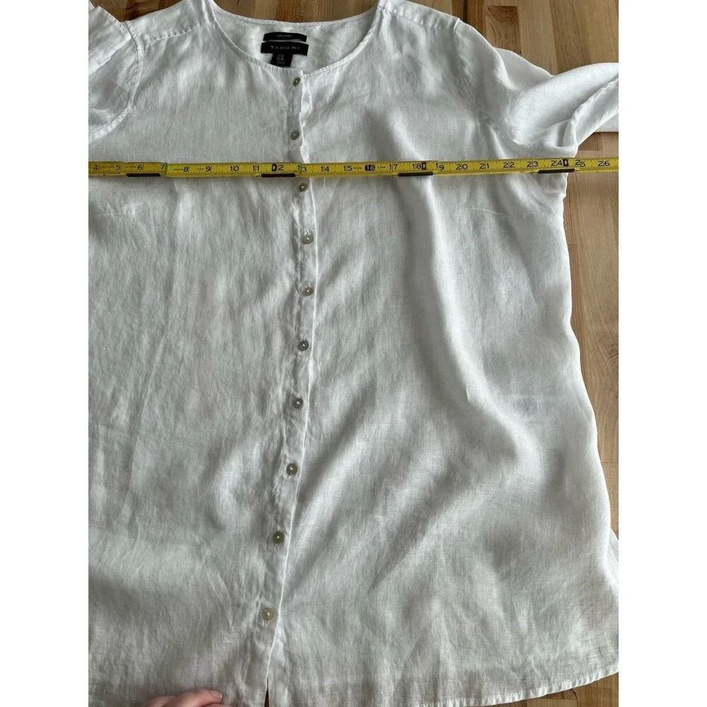 Tahari 100% Linen Long Sleeve Roll Tab Tunic Blouse Lagenlook Crisp White 1X - Picture 9 of 10